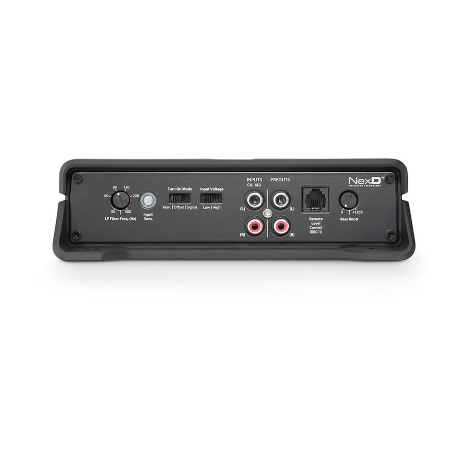 Rear panel of JL Audio JD500/1D Subwoofer Amplifier
