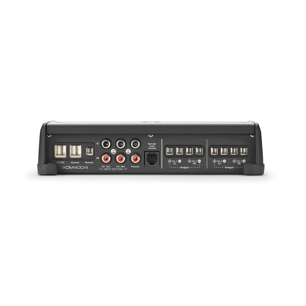 Rear panel of JL Audio XDM400/4 Marine-Grade Amplifier