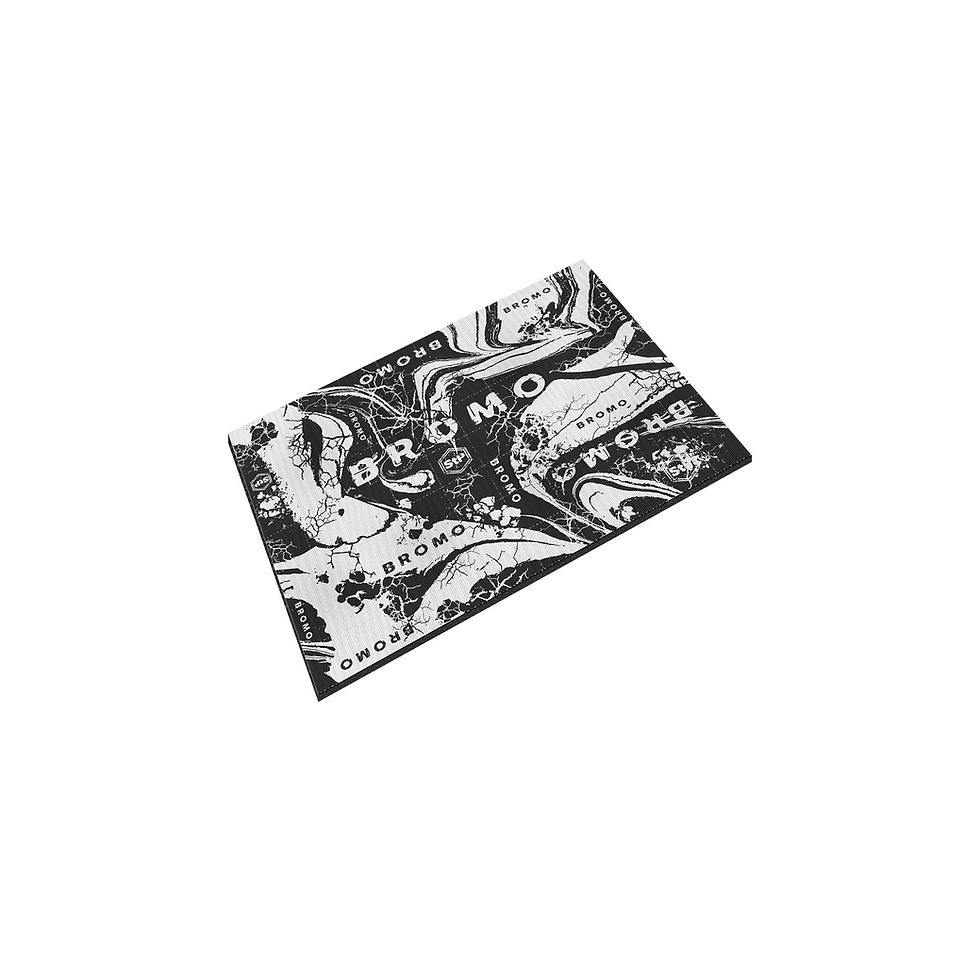 Black and white marbled STP BROMO mat with logo text