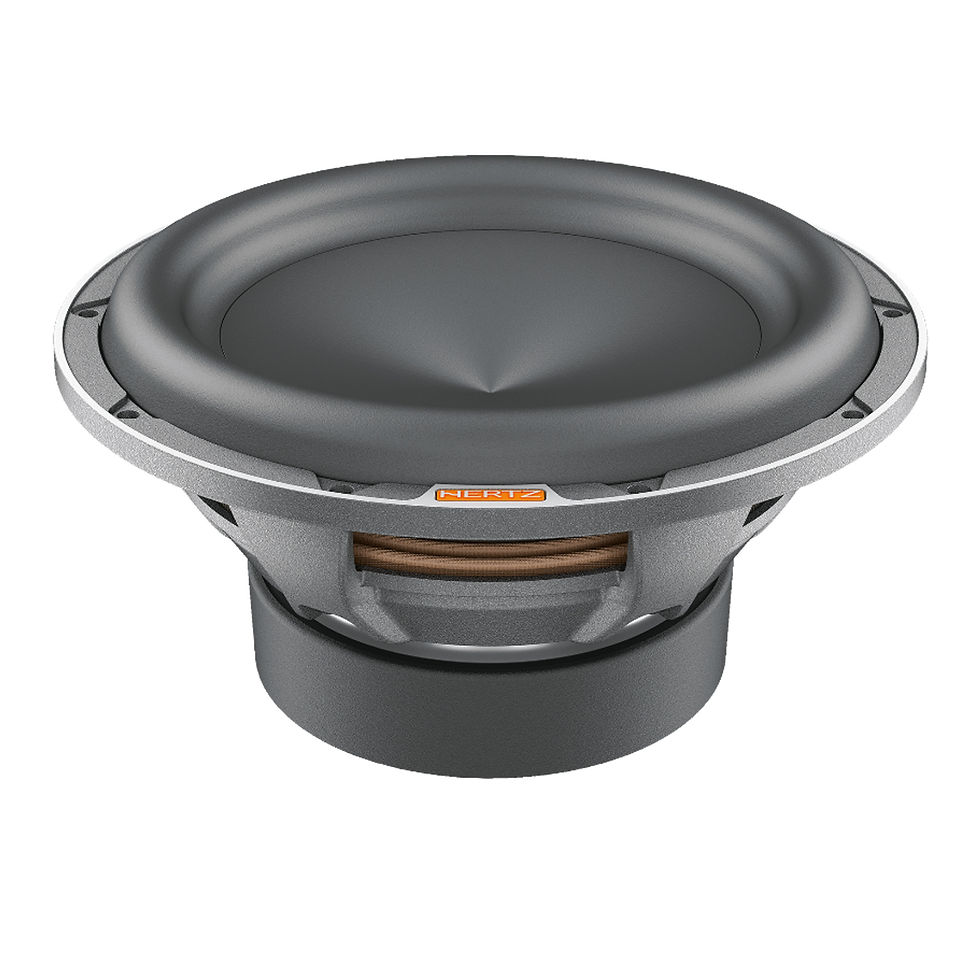 Hertz MP 250 D4.3 10in DVC Subwoofer 1200W angled view, view 2