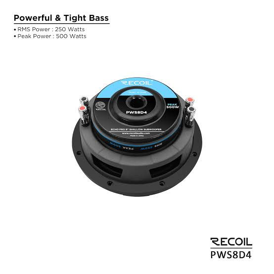 Recoil PWS8D4 Echo Pro 8 Inch Shallow Dual 4-Ohm Subwoofer 500W