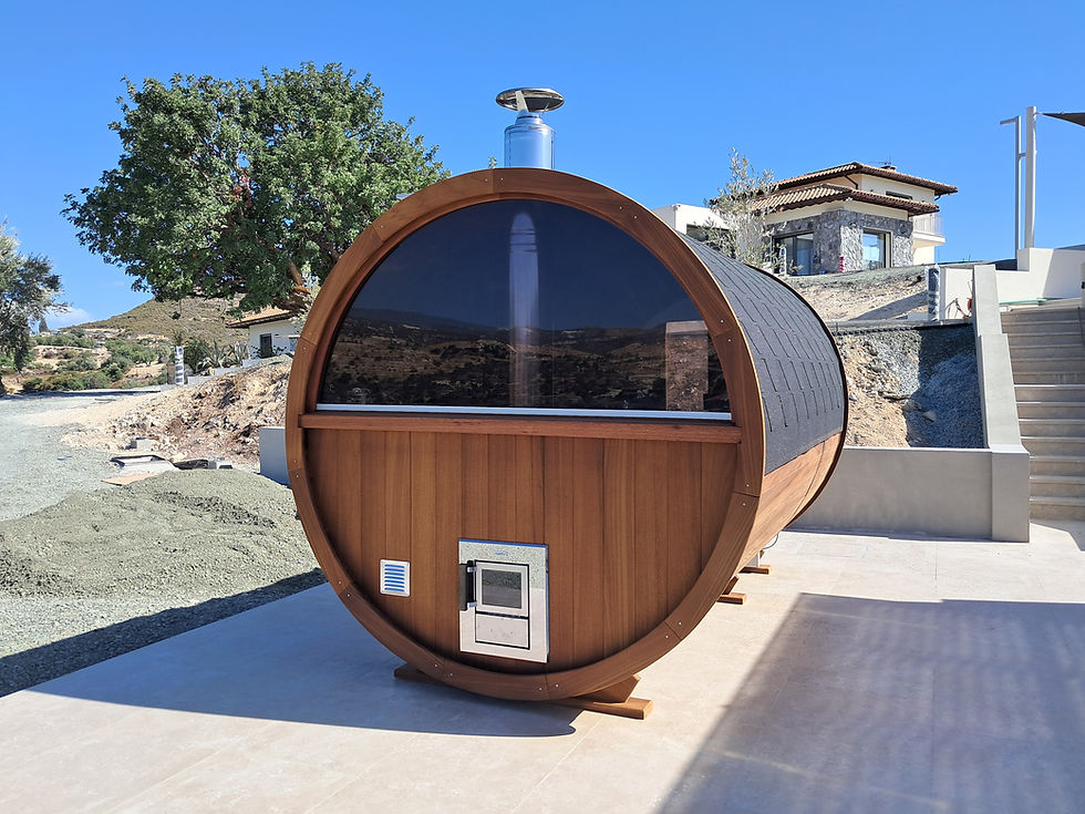 Thumbnail: 2-6 Persons | Barrel sauna with design roof