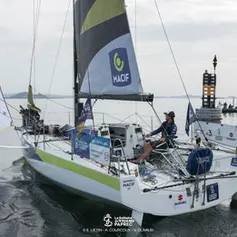 Loïs Berrehar, troisième sur la ligne de l'étape 2 de La Solitaire du Figaro Paprec