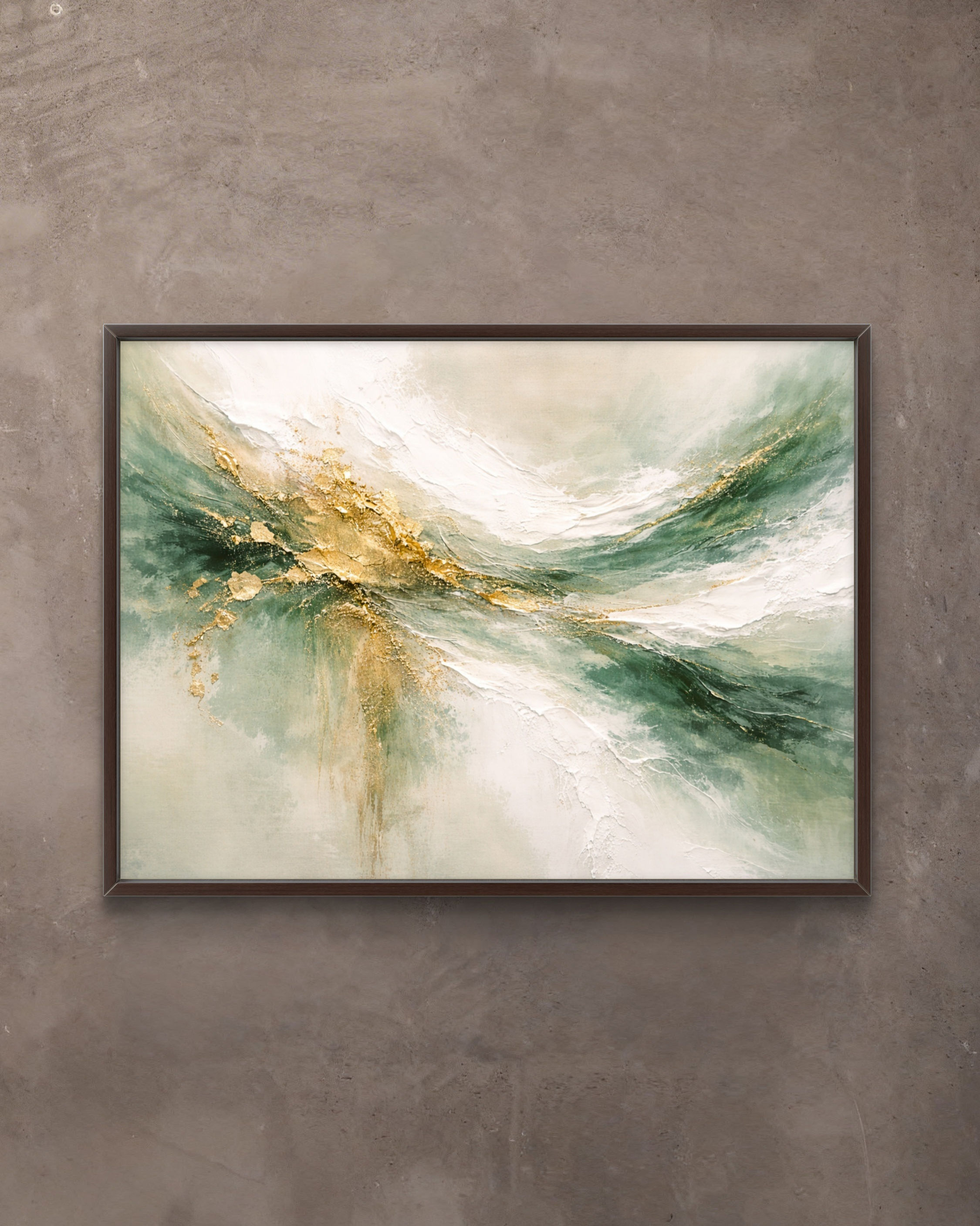 Green Horizon - Print on Fine Art Poster with a Dark Wood Frame.