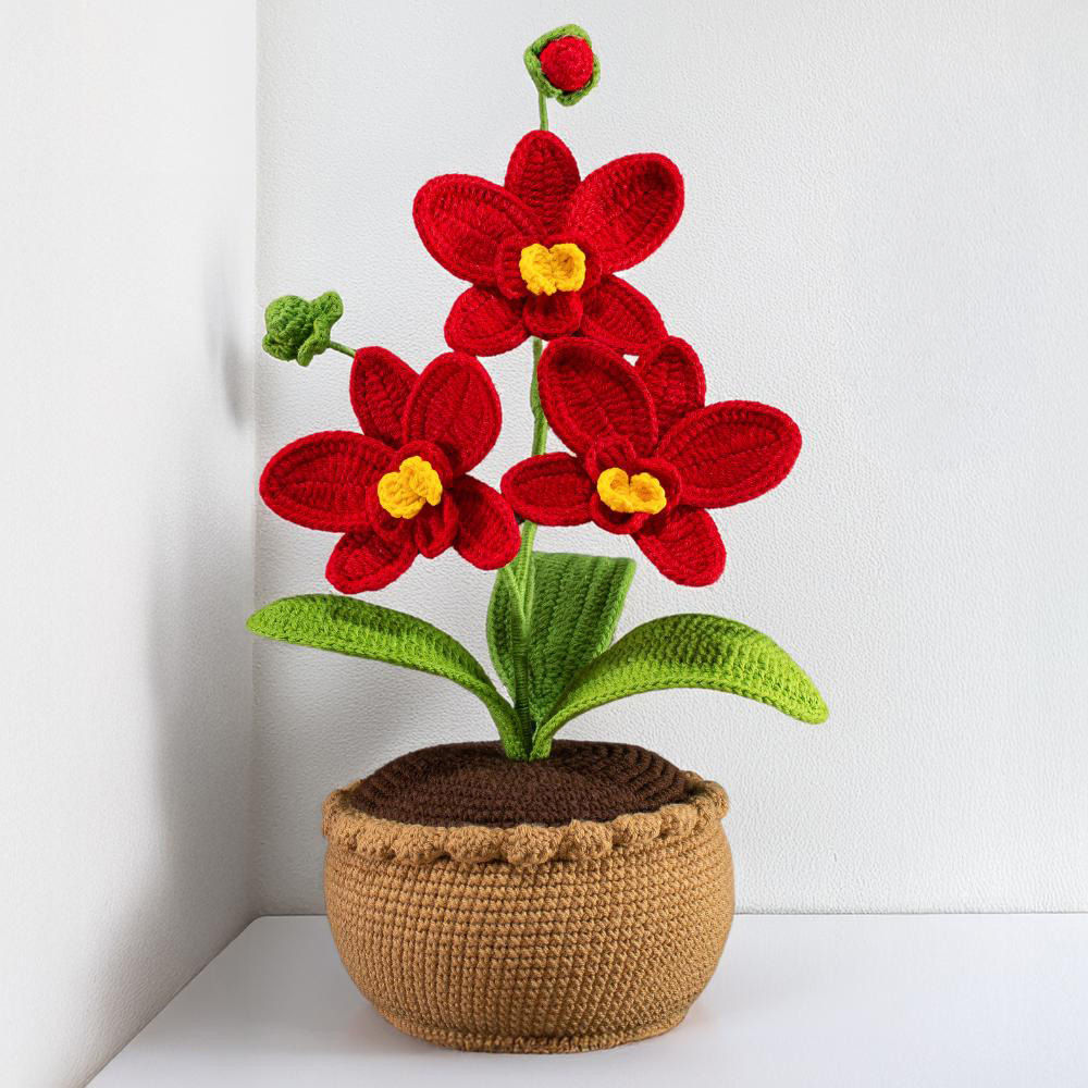 Patrón Orquídea con Maceta a Crochet (PDF + Video)