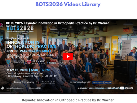 Report on the Inaugural Meeting of the Boston Orthopedic Technology Summit, Cambridge Innovation Center.