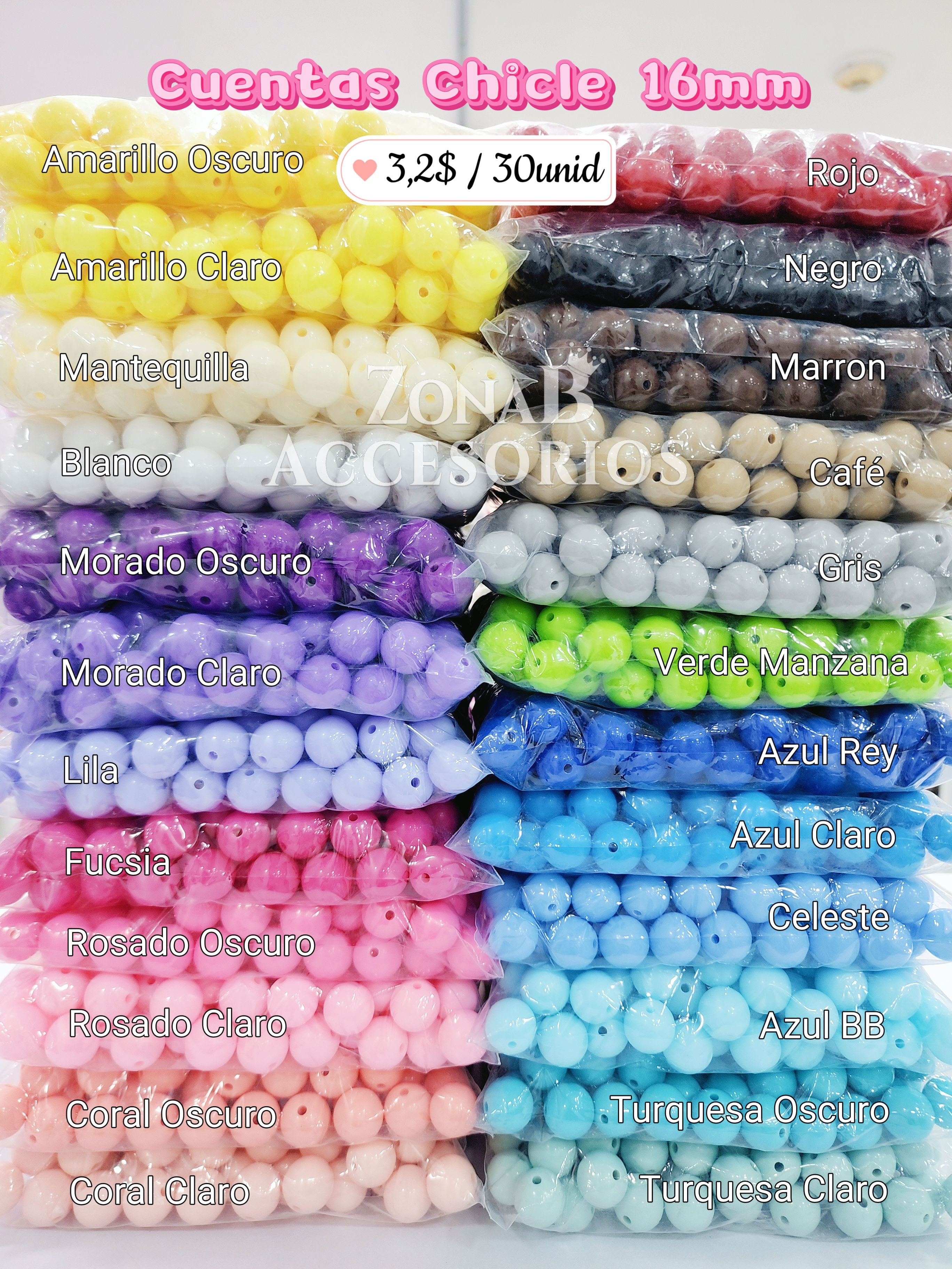 Cuentas Chicle 16mm 30 unidades