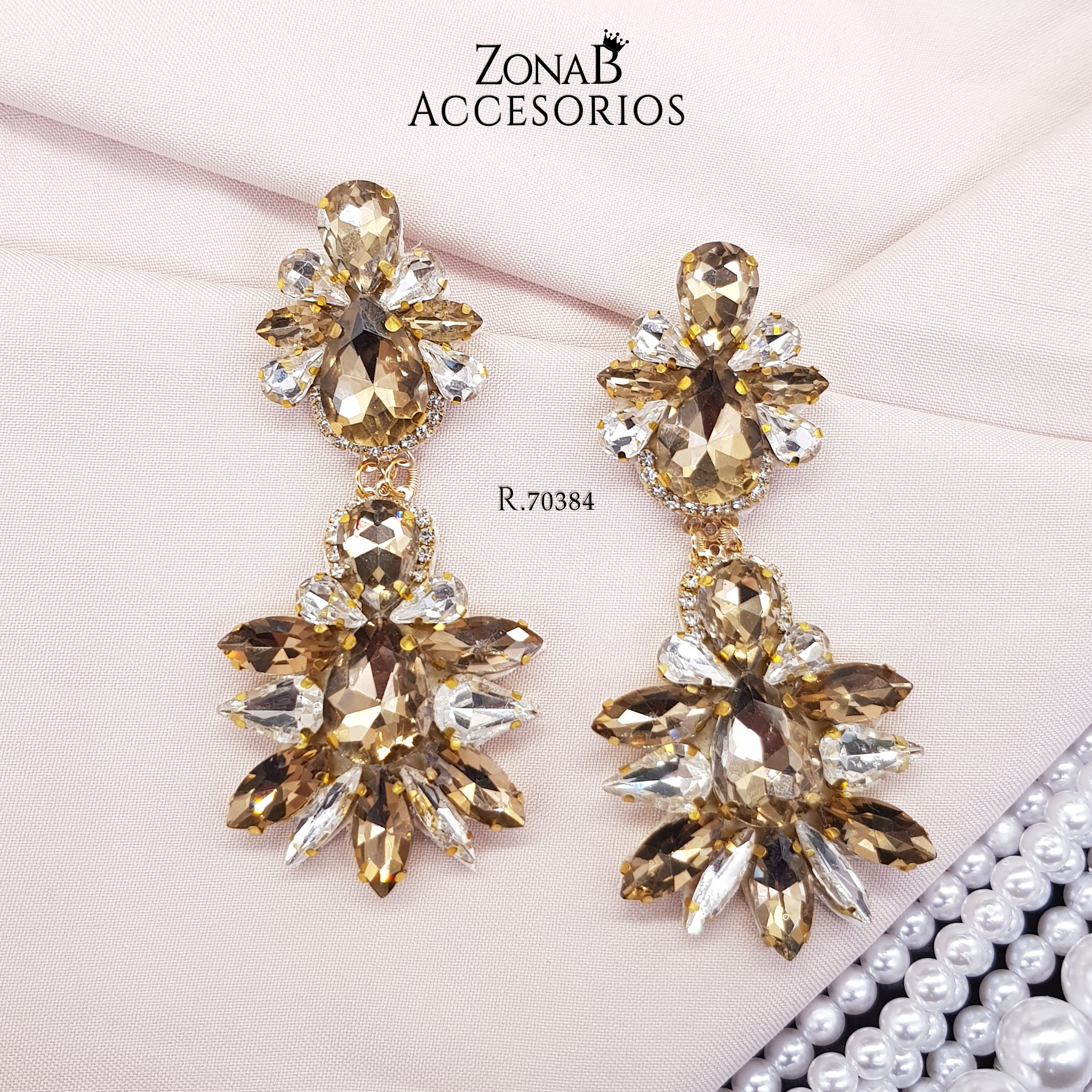Zarcillos Elegantes R.70384 cafe con transparente