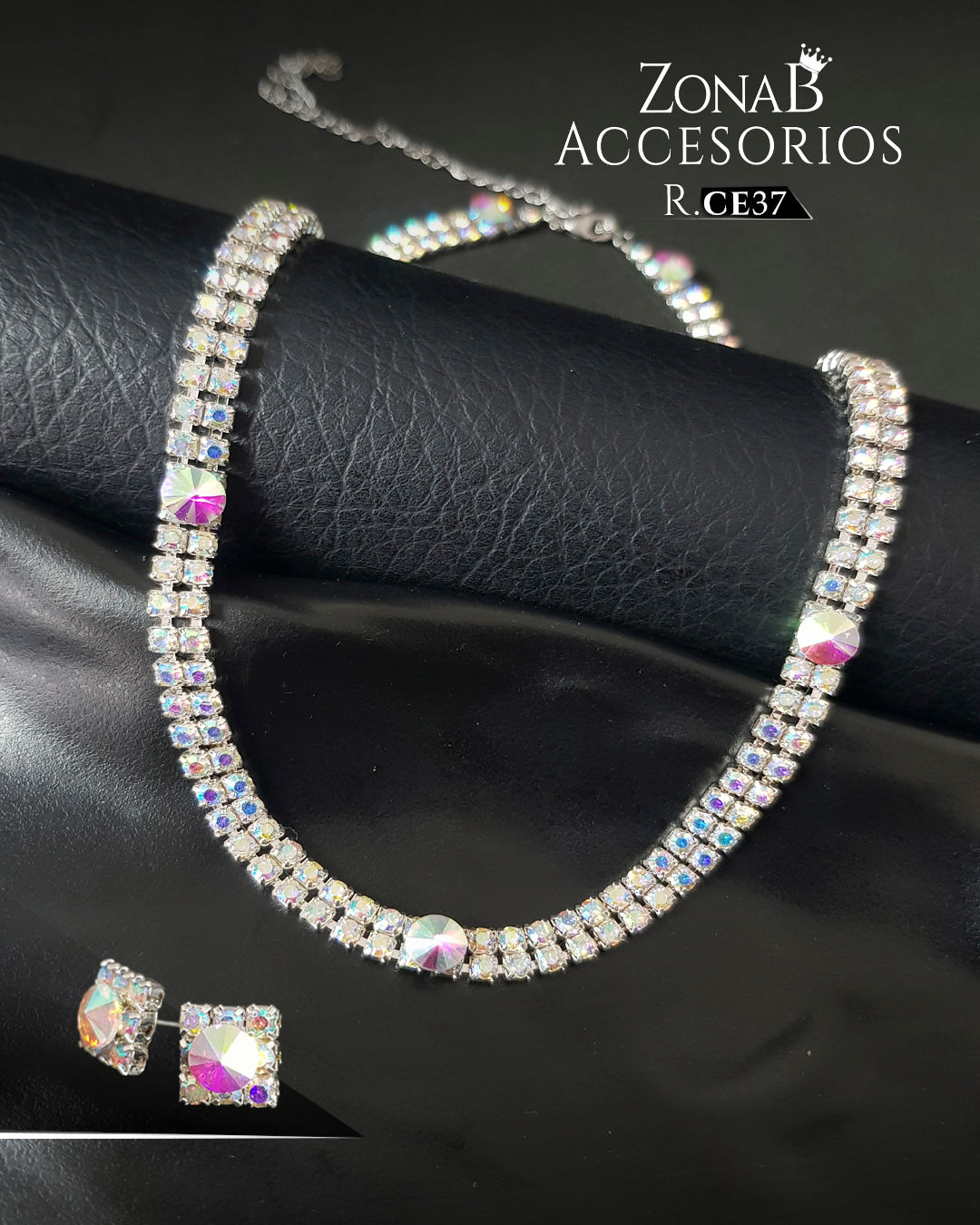 Set de Collar+Zarcillos R.CE37 tornasol con base plateado