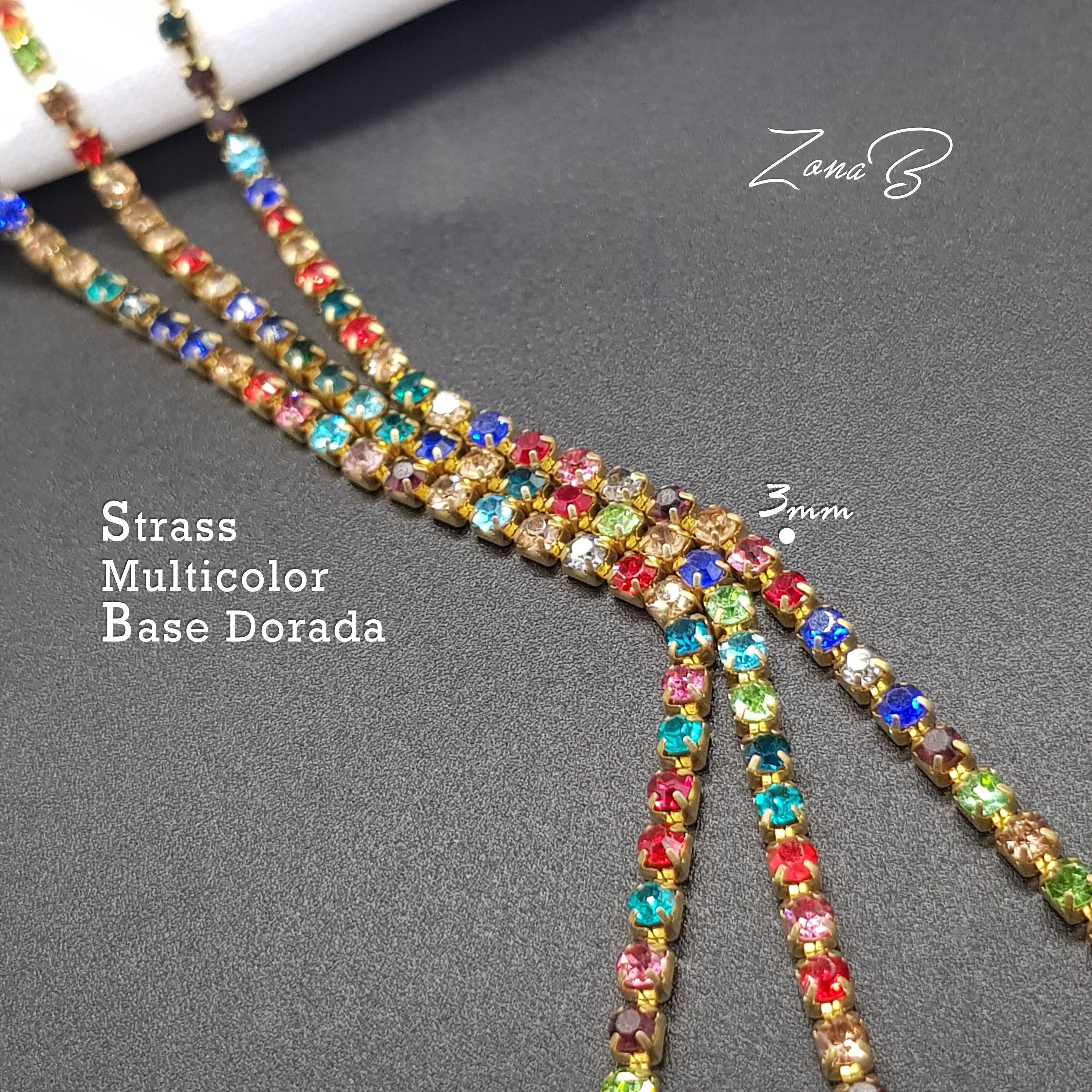 Strass con Base Dorado 3mm Multicolor