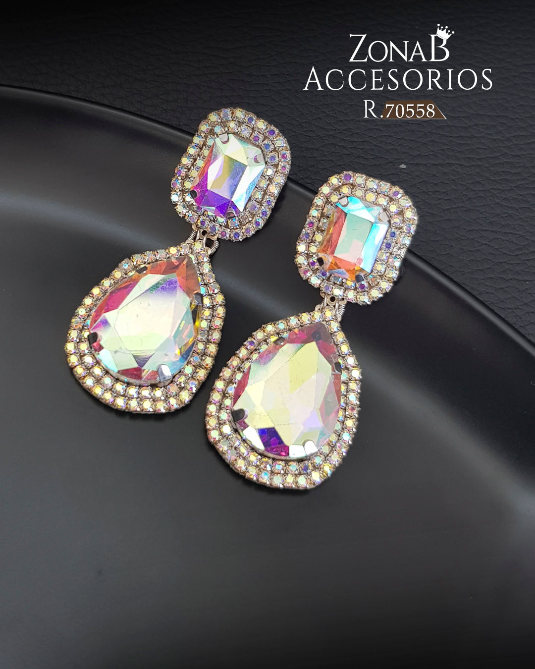 Zarcillos Elegantes R.70558 tornasol base plateado