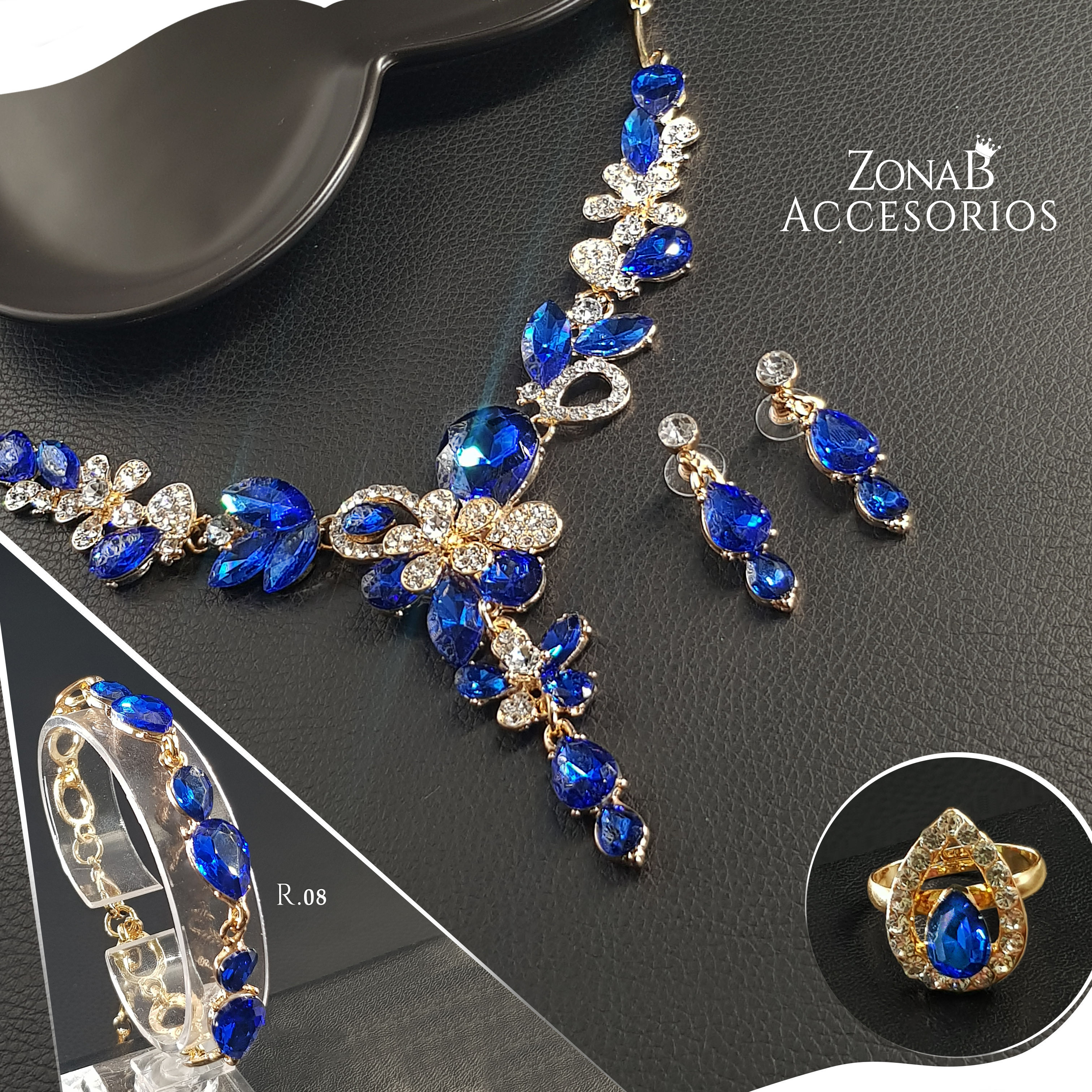 Collar Elegante Set de 4 piezas R.CE08 azul rey