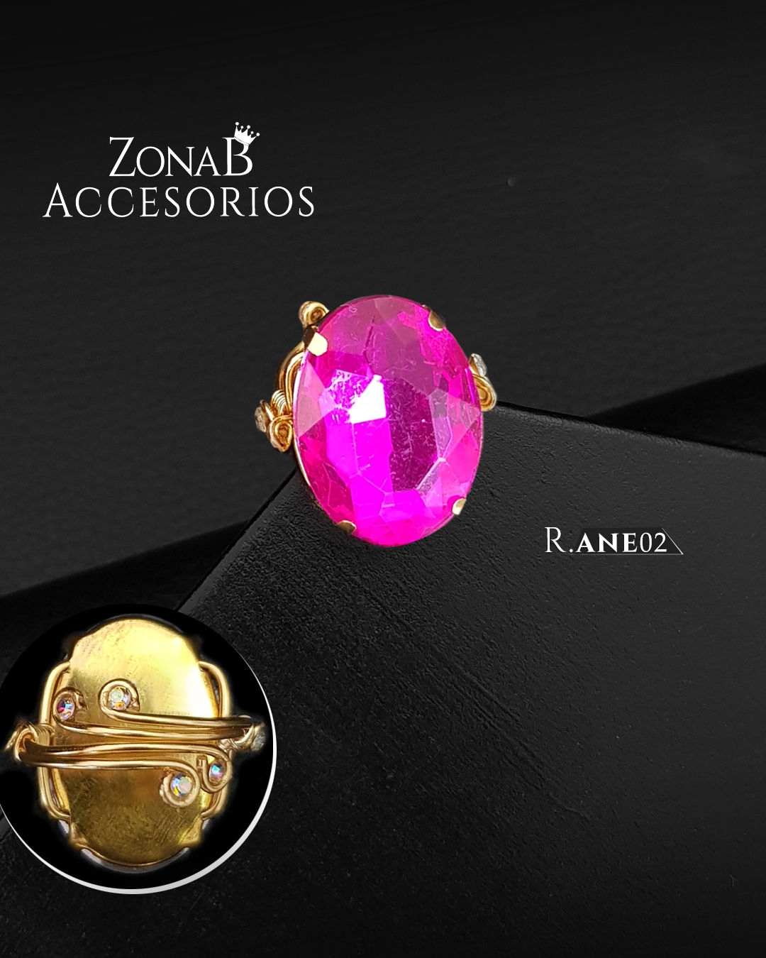 Anillo Elegante OVL 18X25 R.ANE02 fucsia