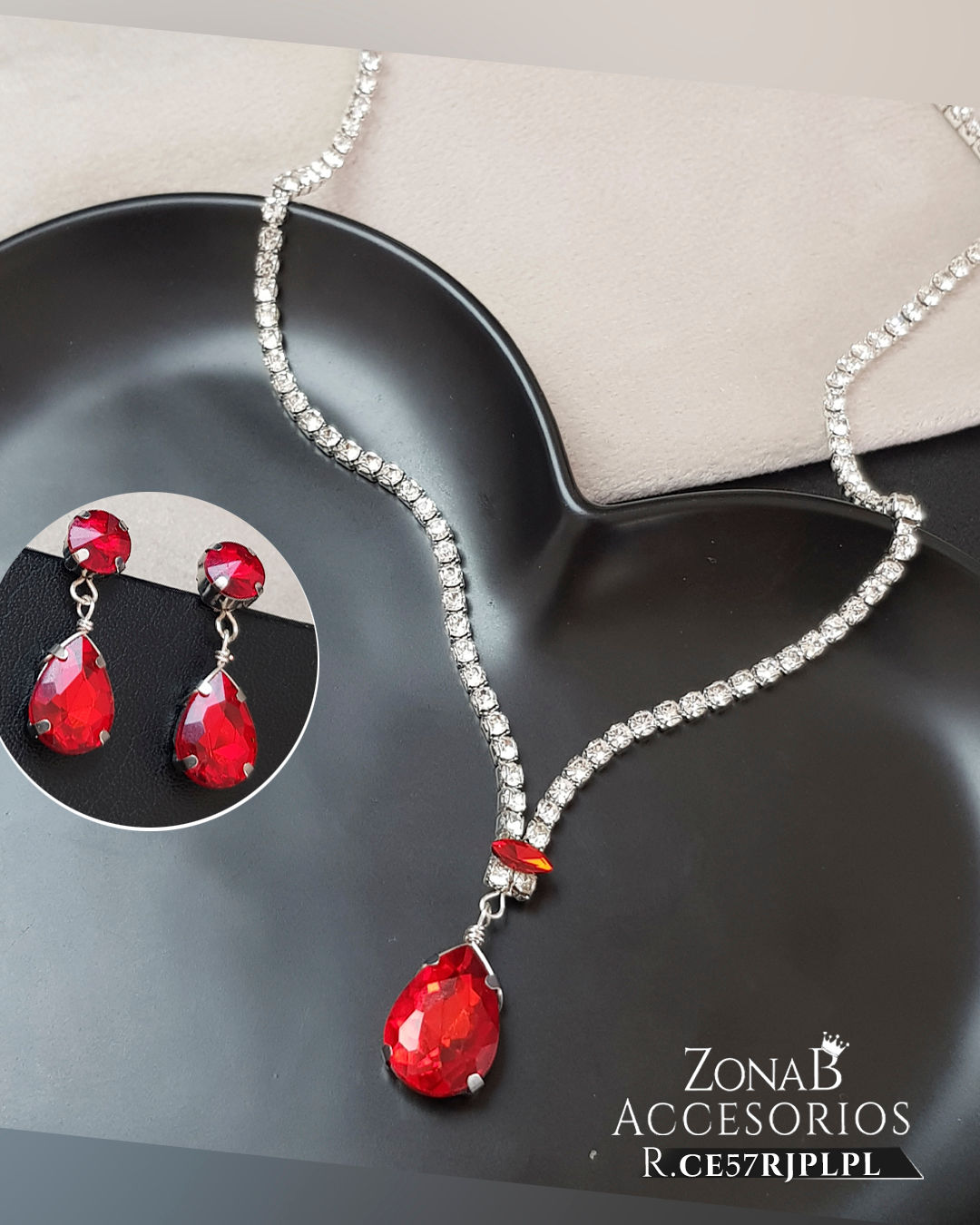 Set de collar + zarcillos R.CE57RJPLPL rojo con plateado