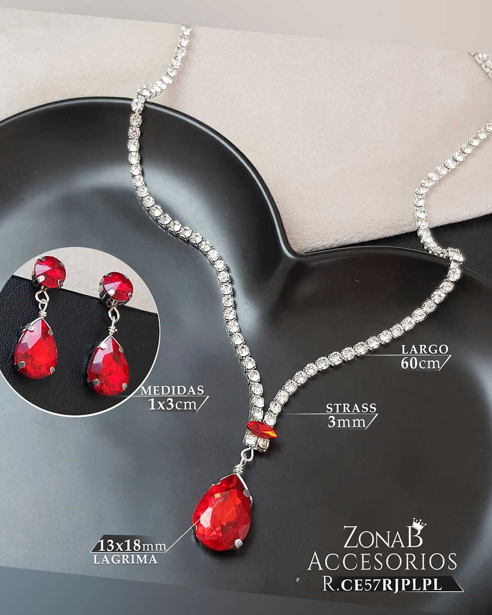 Miniatura: Set de collar + zarcillos R.CE57RJPLPL rojo con plateado