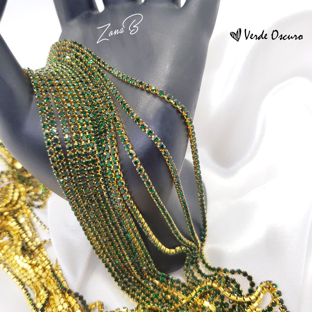 Strass con Base Dorado 2mm Verde Oscuro