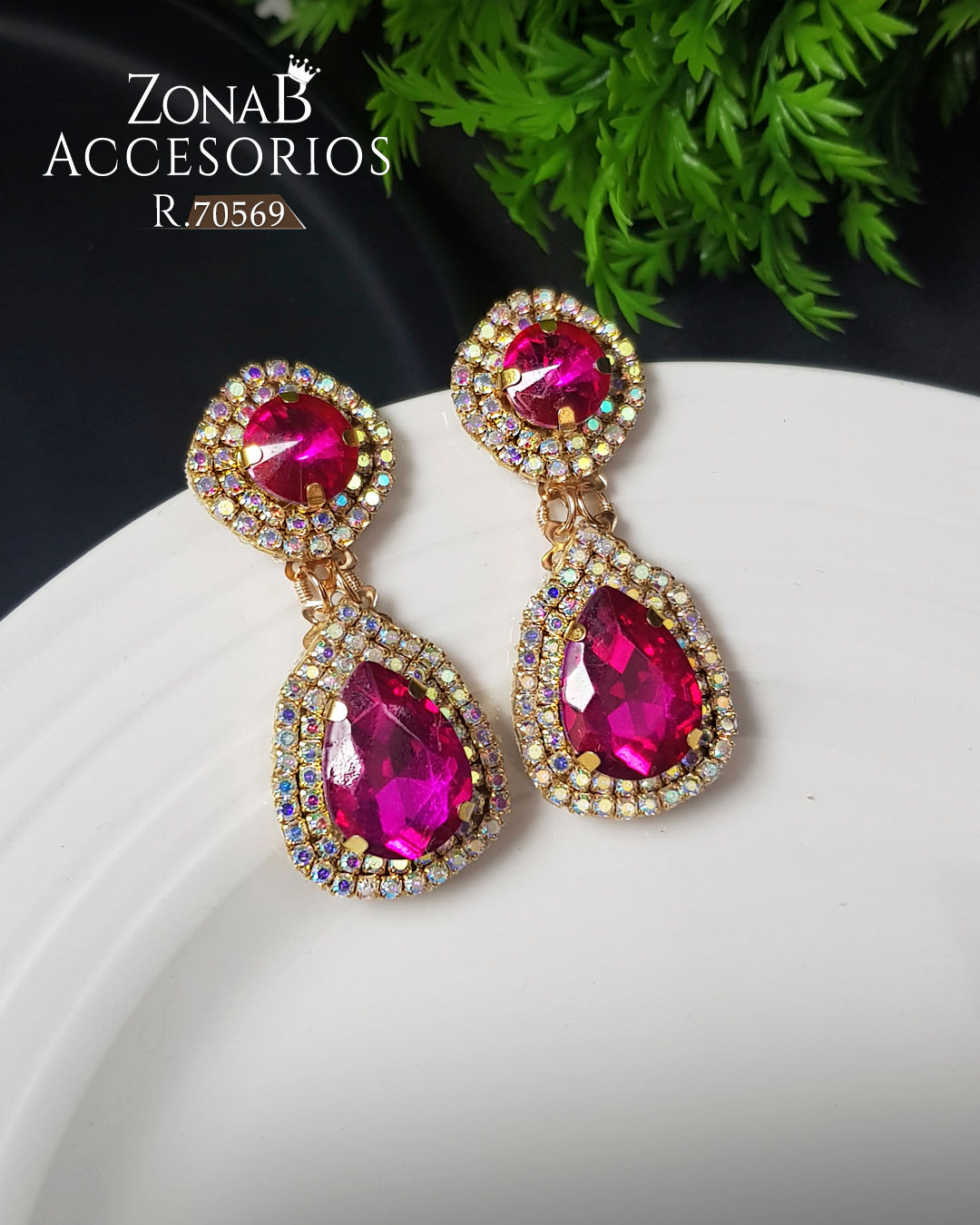 Zarcillos Elegantes R.70569 Fucsia con tornasol