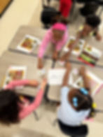 Pictured Above: 3/4 majority of the students did not need the reference mat but one student in the group did. These young ladies all worked together to help one another while sorting between small, medium, and large. Students used the desk to get them separated and organized.