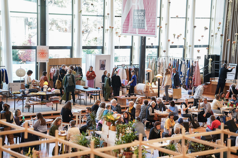 BLICKFANG Zürich design fair at Kongresshaus: a lively exhibition space filled with furniture, lighting, fashion, accessories, and home fragrance pieces from over 180 independent European designers, showcasing creativity, craftsmanship, and sustainable, timeless design.