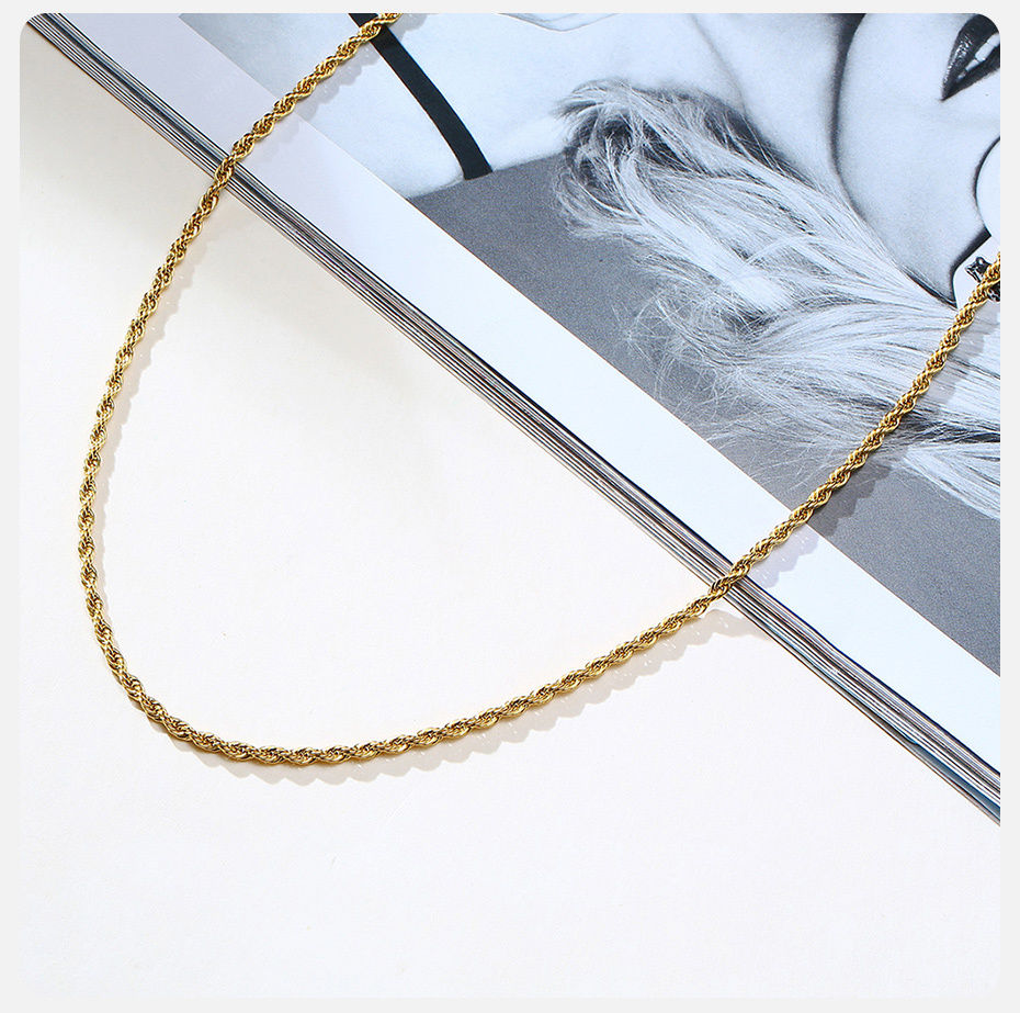 Thumbnail: Vnox Dainty Gold Color Rope Chain Necklaces for Women Men,Chic Twisted Collar, W