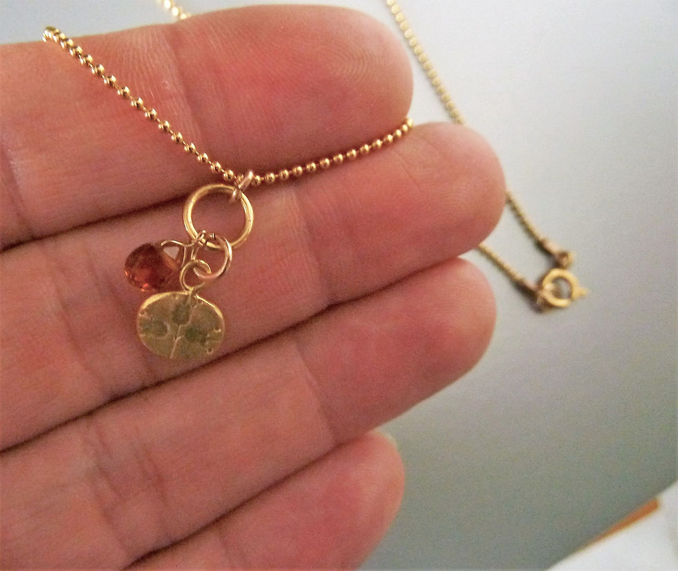 Thumbnail: Delicate necklace-pomegranates coin and yellow Tourmaline drop