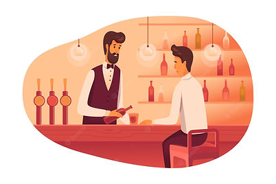 man-sitting-bar-counter-flat-illustration-barman-pouring-alcoholic-beverage-glass-sad-guy-