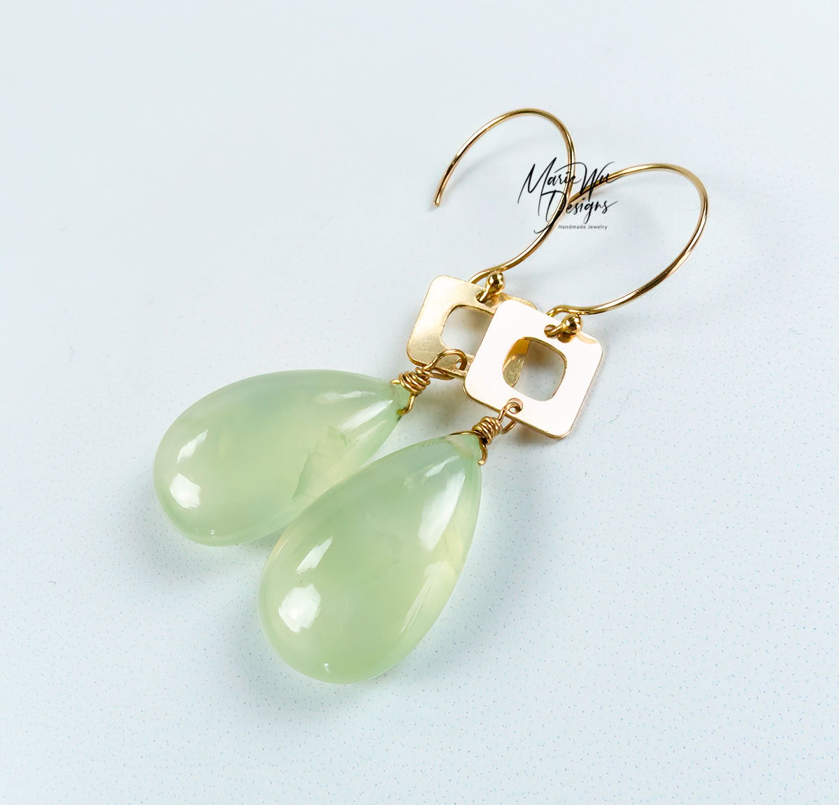 Glowing Prehnite-14k Gold Fill-Geometric Contemporary Earrings
