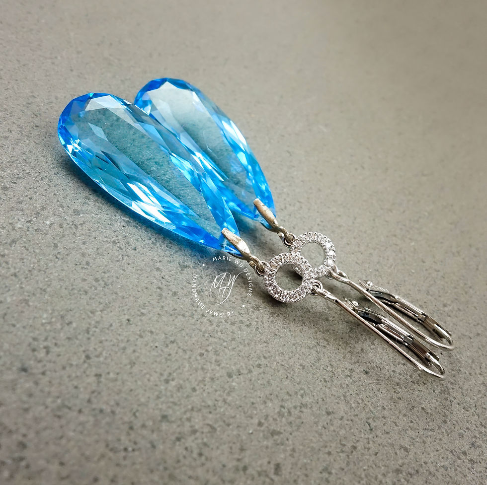 Thumbnail: 14k Natural AAA Swiss Blue Topaz-Natural Diamond-14k Solid White Gold  Earrings