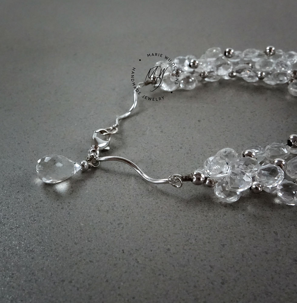 Thumbnail: White Topaz-3 Strand 14k Solid White Gold Bridal Bracelet