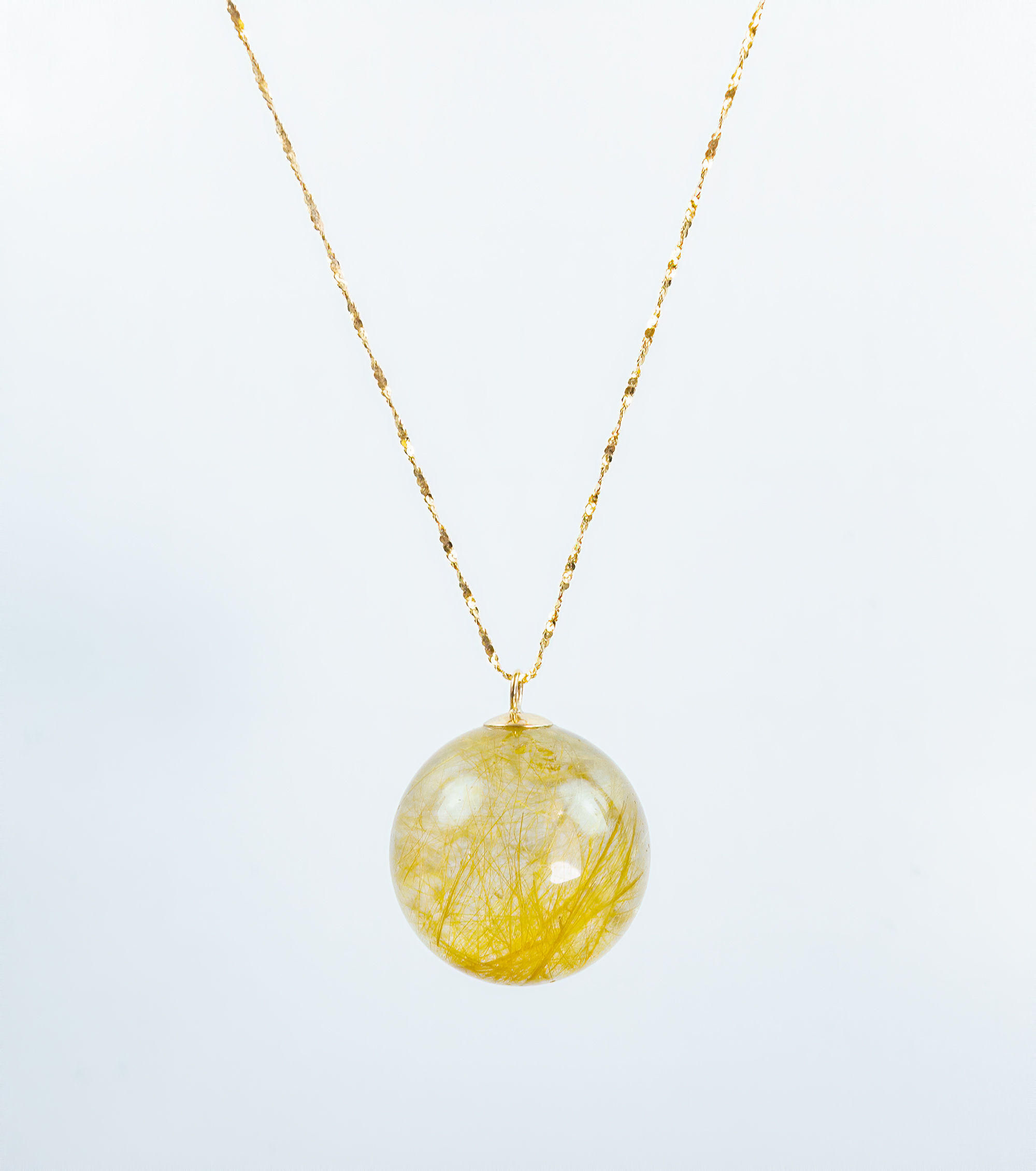 Golden Rutilated Quartz Sphere-Orb-Venus Hair-14k Solid Gold Pendant Necklace
