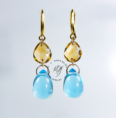 Citrine Sky Blue Topaz 18k Gold Vermeil 925 Silver Dangle