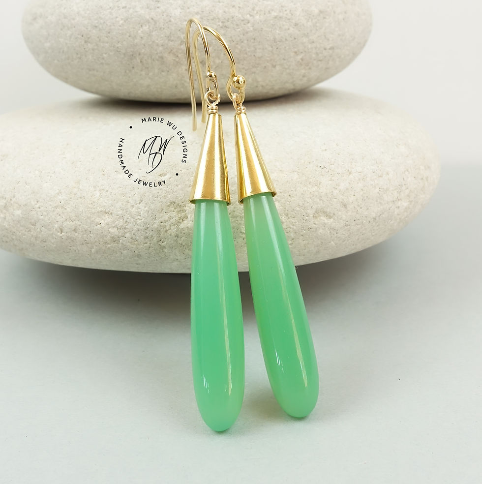slender chrysoprase briolettes in gold
