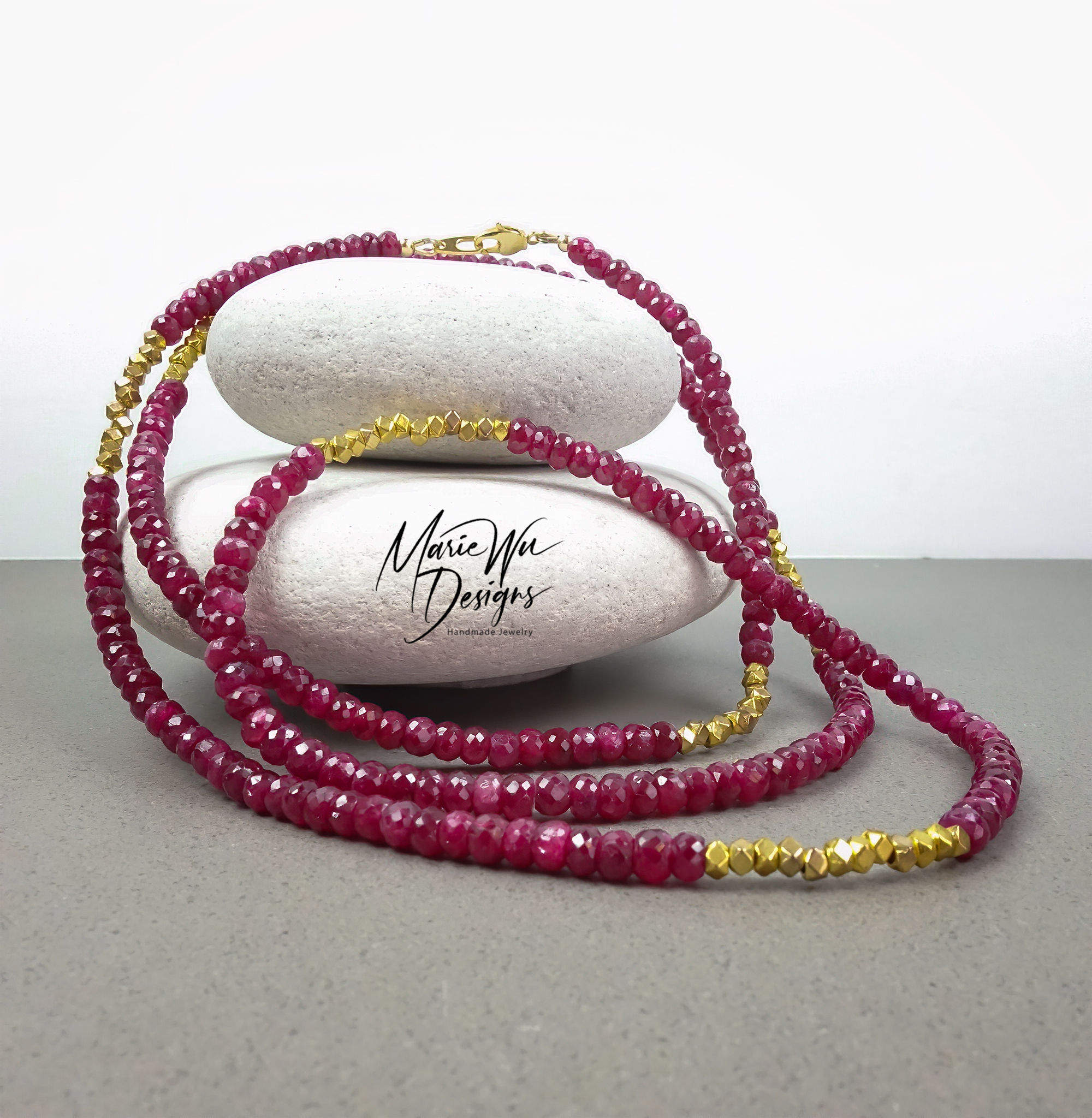 36" Natural Ruby-Long Layering-Gold Fill-Precious Gems-July Birthstone Necklace