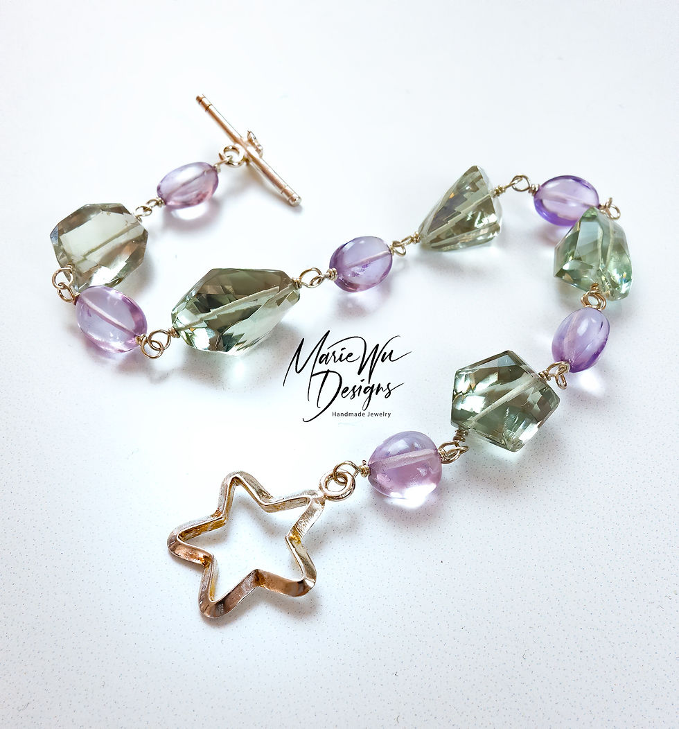Thumbnail: Green Pink Amethyst-February Birthstone-Star Toggle Sterling Silver Bracelet