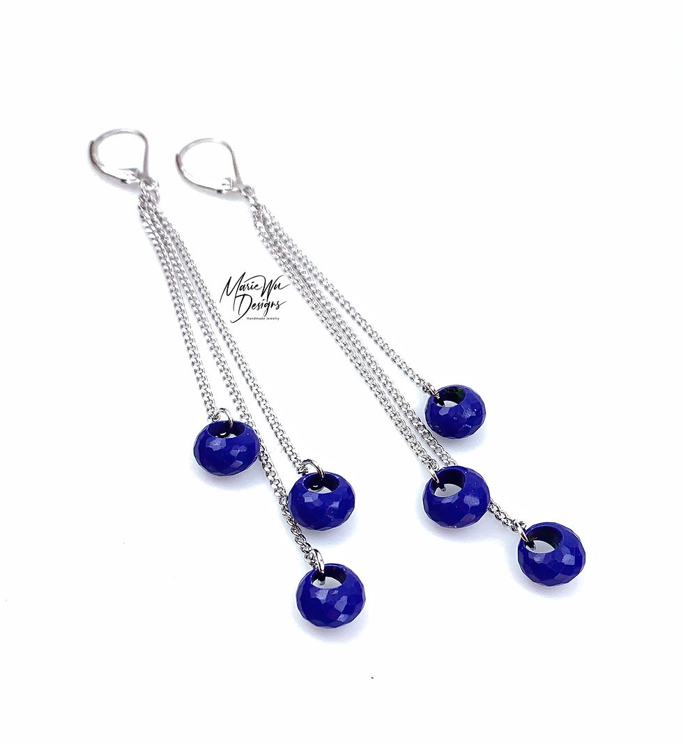 Natural Lapis Hoops-14k White Gold Plate Long Dangle Cascade Earrings