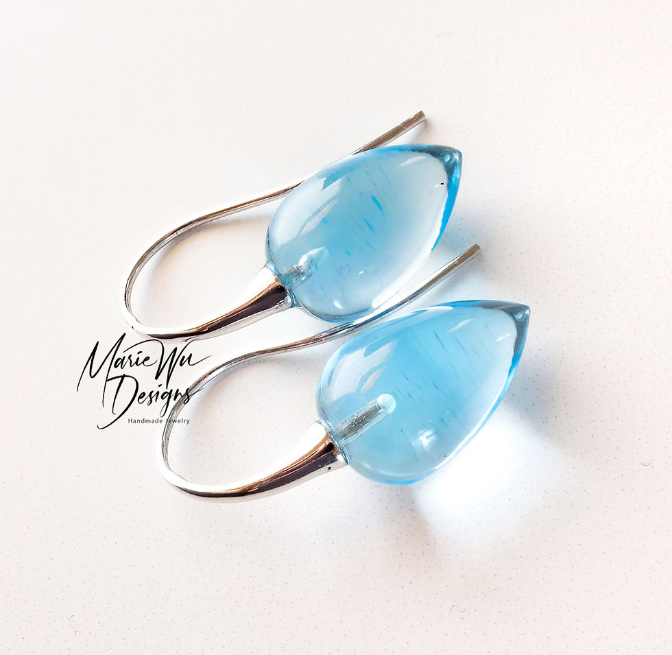 Thumbnail: 27ct Natural Blue Topaz-Solid 14k White Gold Contemporary Earrings