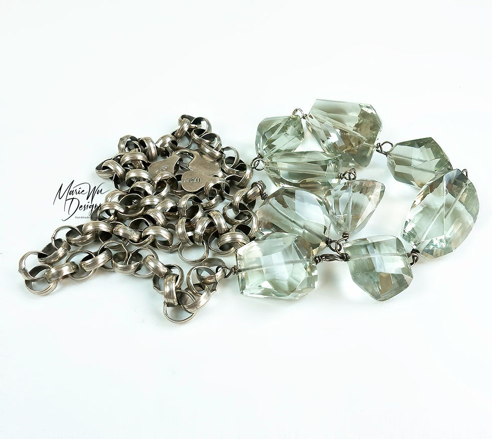 Thumbnail: Natural Green Amethyst-Prasiolite Nugget-Oxidized Sterling Silver Long Necklace