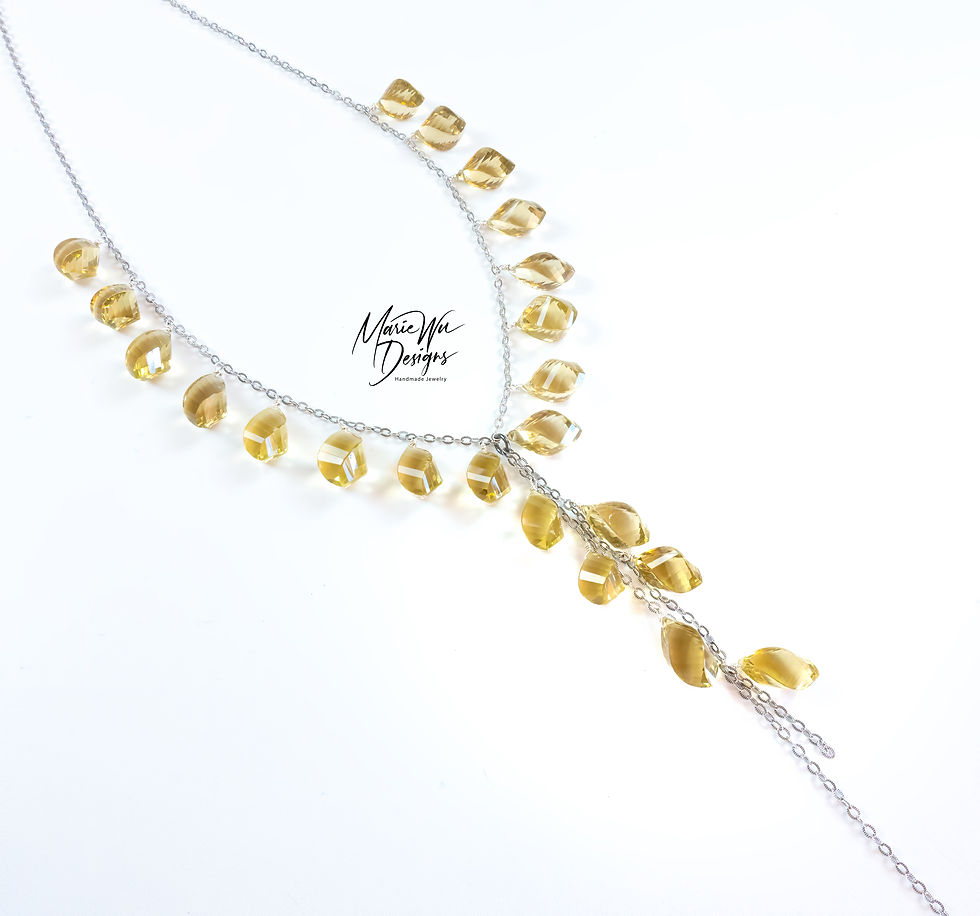 200ct Natural Lemon Quartz-Sterling Silver Statement Gemstone Waterfall Necklace