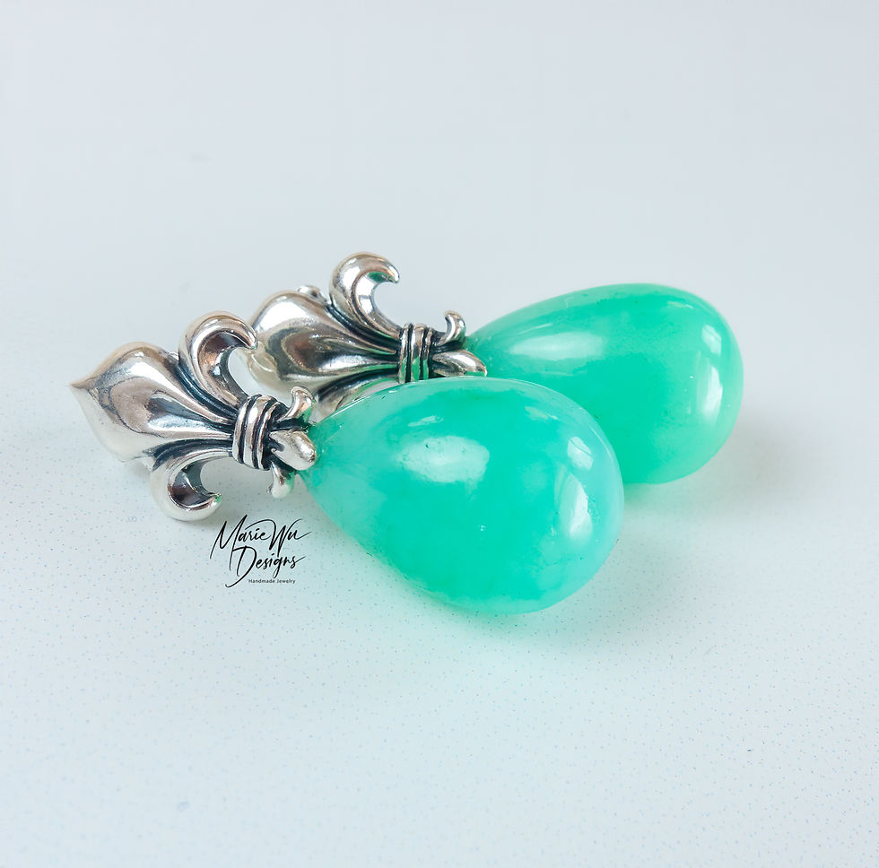 Chrysoprase-Fleur-de-lis-Sterling Silver Post Earrings