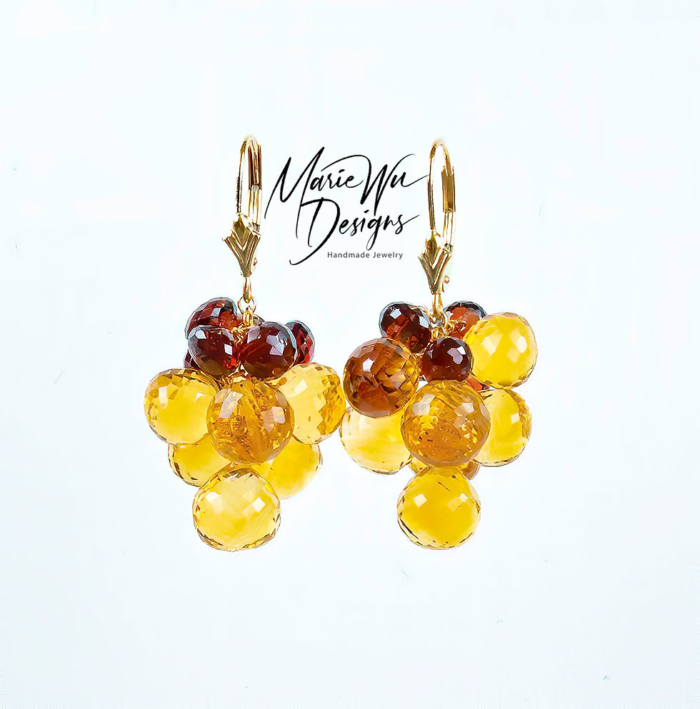 14K Citrine-Garnet Onion Cluster 14k Solid Gold Dangle Earrings