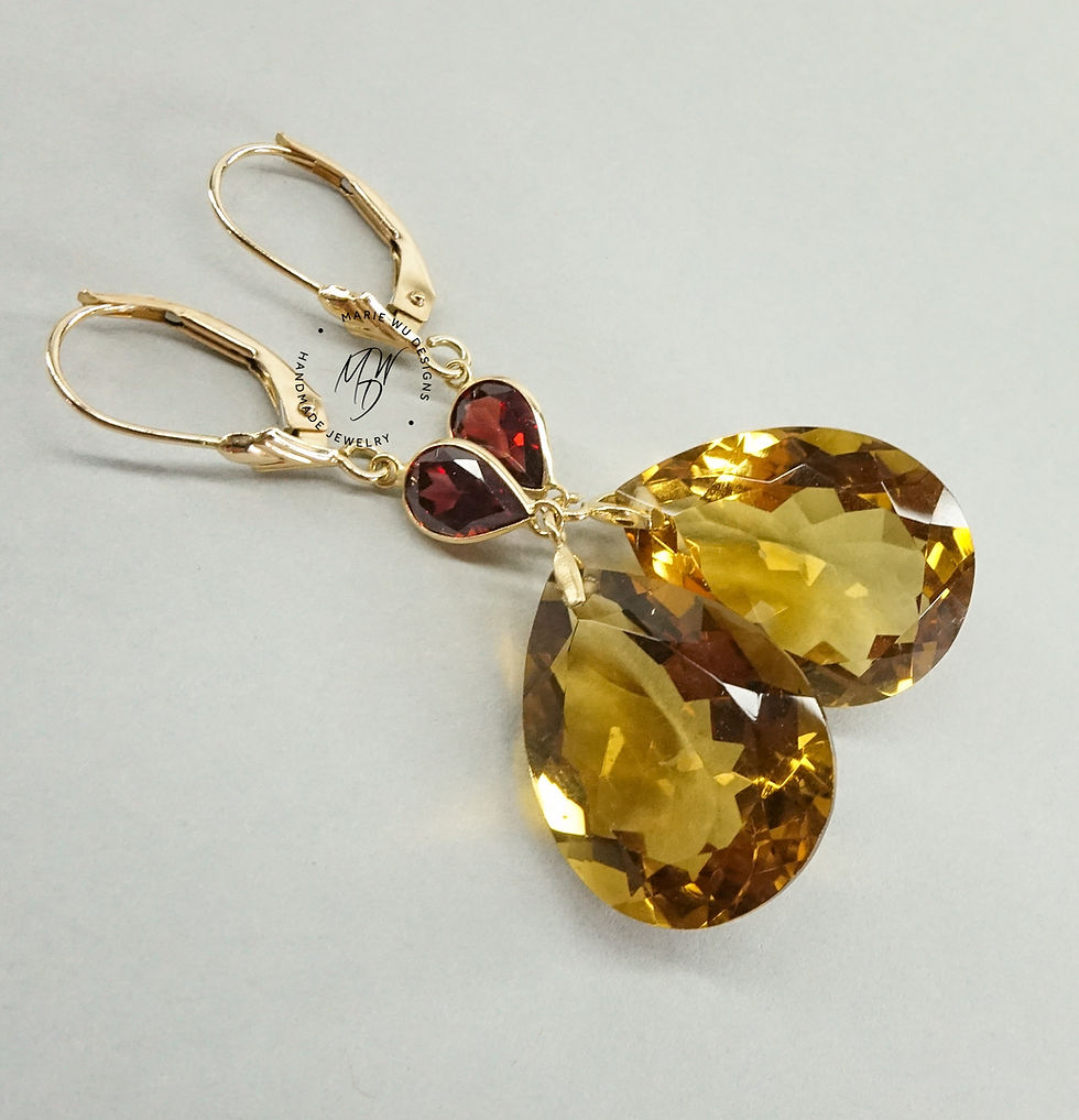 Thumbnail: 14k AAA Honey Cognac Quartz-Garnet-14k Solid Gold Leverback Earrings