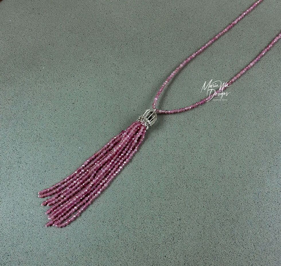 Thumbnail: 24" Gemstone Tassel Necklace-Tourmaline-Spinel-Lapis-Garnet-Aquamarine-Garnet