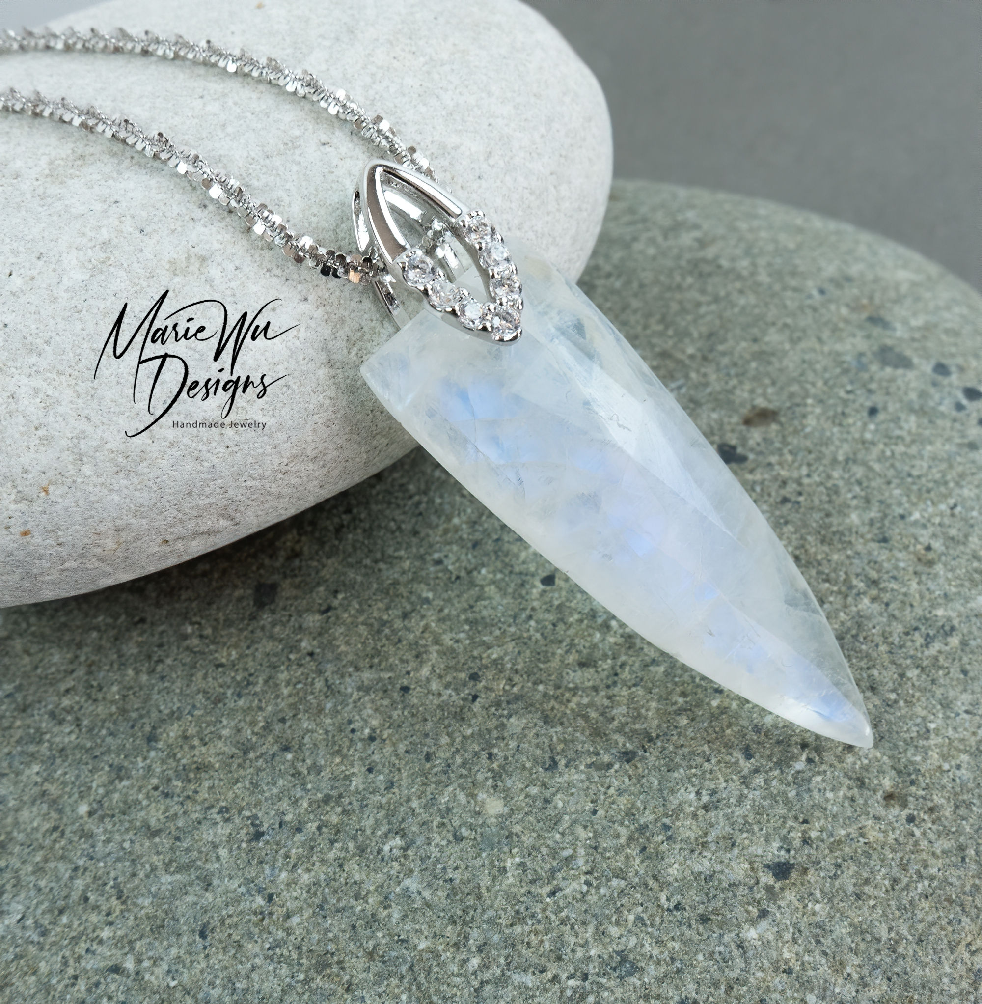 Rainbow Moonstone-Sterling Silver Pendant Necklace