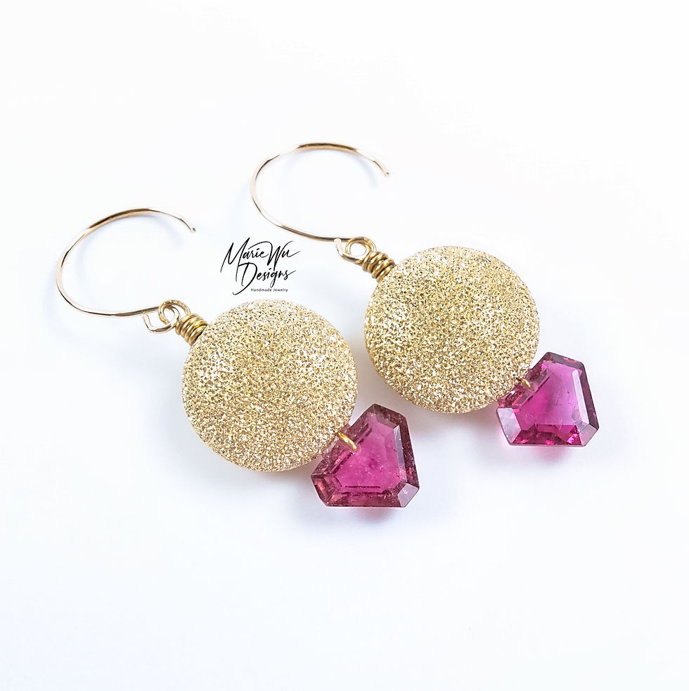 14k 12mm Stardust-Natural Pink Tourmaline 14k Solid Yellow Gold Earrings