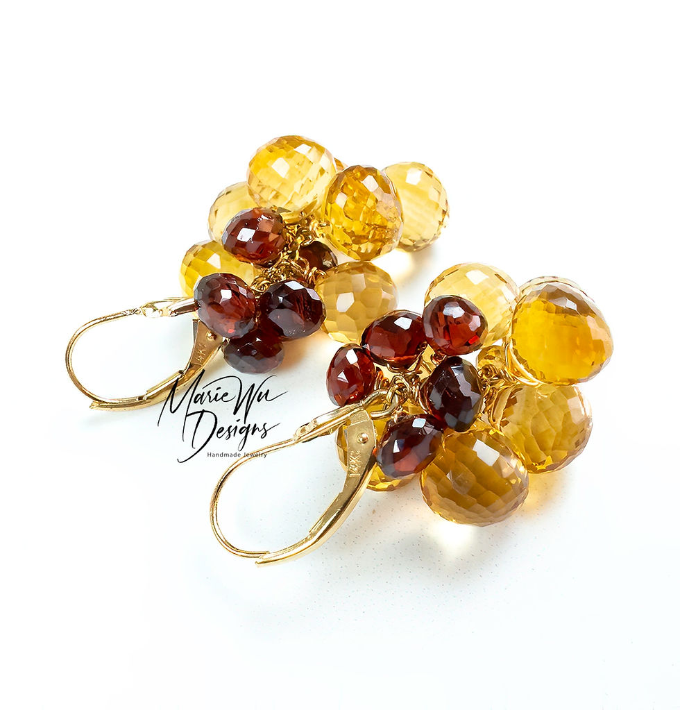 Thumbnail: 14K Citrine-Garnet Onion Cluster 14k Solid Gold Dangle Earrings
