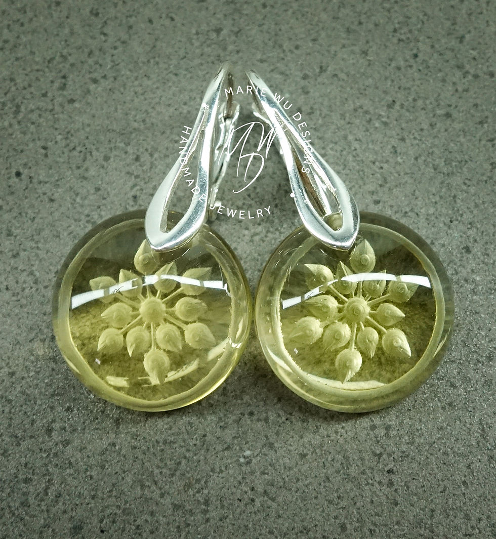Thumbnail: Intaglio Gemstone Earrings Natural Carved Lemon Quartz Sterling Silver OOAK