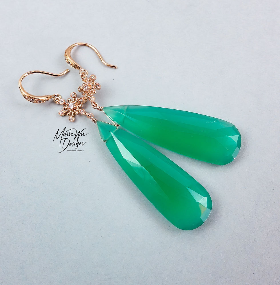 Thumbnail: Gem Green Onyx-925 Silver-18k Rose Gold Vermeil-Dangle Earrings