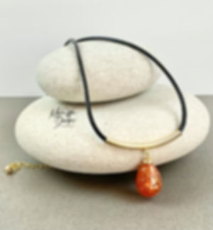 Fiery Sunstone-14k Gold Fill Black European Leather Adjustable Necklace