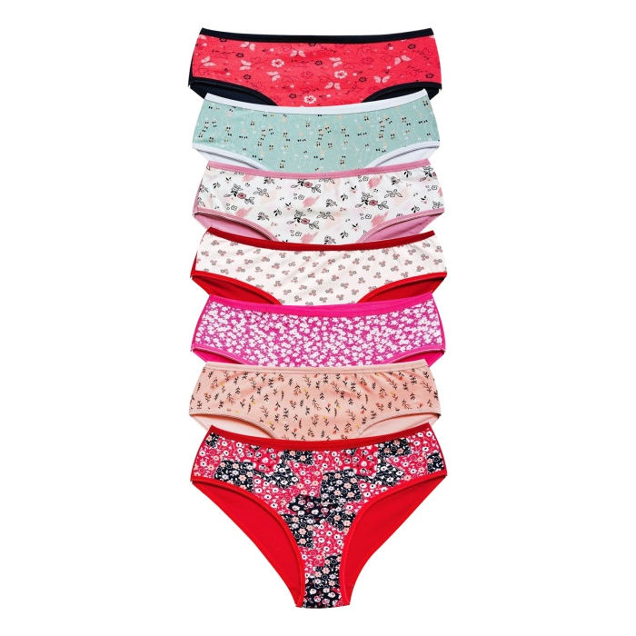 Pamuklu Geniş Kenarlı Likralı Desenli Bato Kadın Külot 7'li Paket