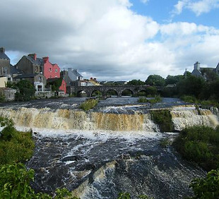 Cascades at ennistymon with the river flowing over stepped falls